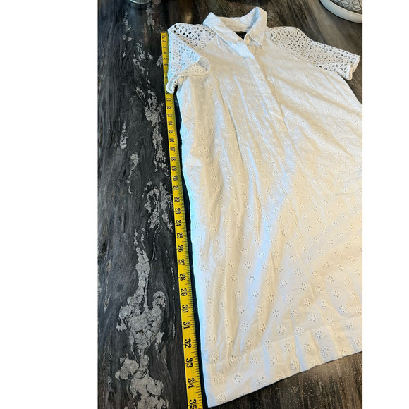 J. Crew Women’s Cotton Dress Size 10 Pockets White Boho Eyelet Breathable - Picture 14 of 15